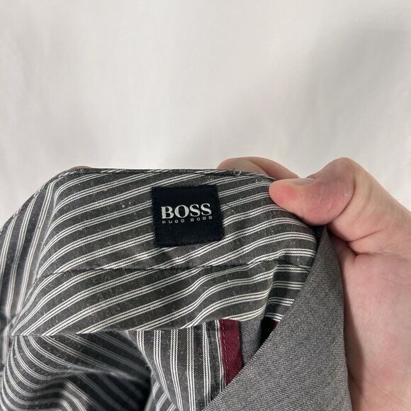 Hugo Boss Wool Dress Pants 32 Grey Flat Front Zip Hook Eye Pockets Lightweight - Picture 7 of 9